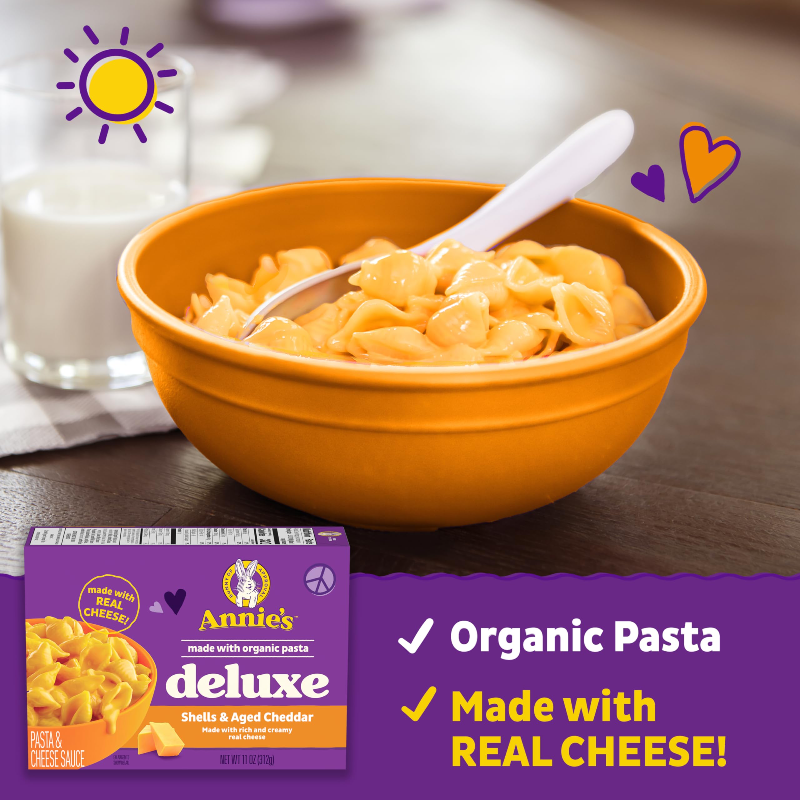 Annie's Deluxe Shells and Aged Cheddar, Pasta and Cheese Sauce, Mac and Cheese Made with Organic Pasta, Dinner Side or Snacks, 11 oz (Pack of 12) - Image 3