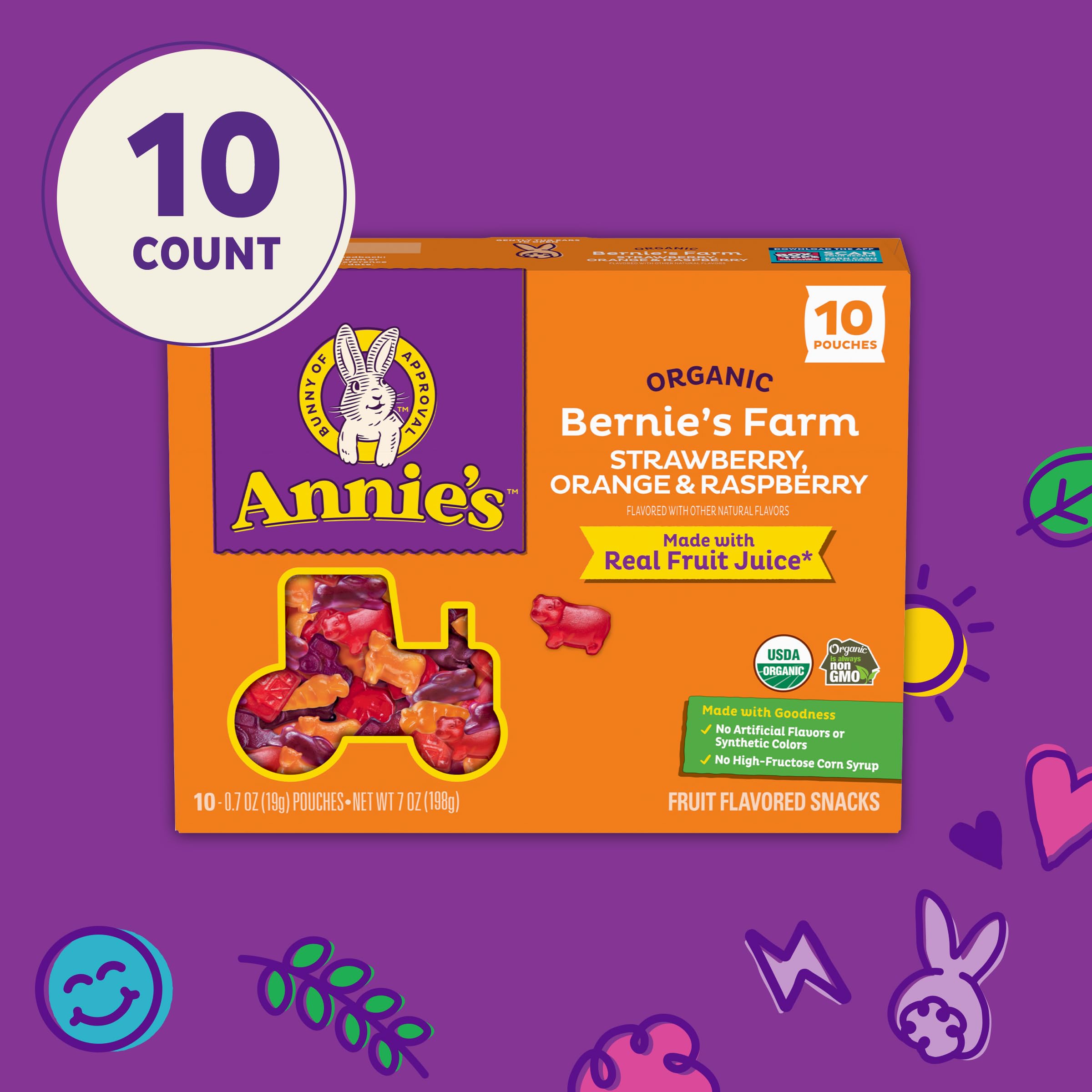 Annie's Organic Bernie's Farm Fruit Flavored Snacks, Gluten Free, 10 Pouches, 7 oz - Image 4